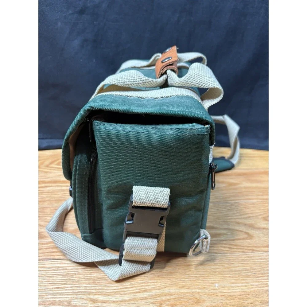 Vintage Canon Camera Bag Green Canvas Leather Trim Strap 12 x 8 x 8 Padded Case